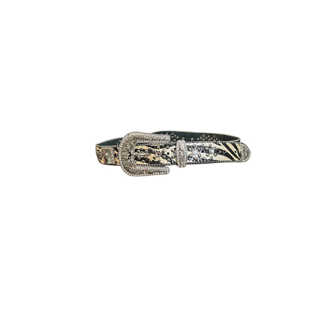 Y2K Zebra Print Rhinestone Western Belt Leather‎